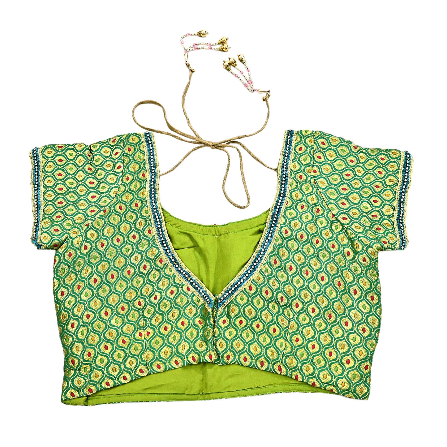 Indian Green Pure silk Woven Brocade Blouse/Top/Crop M Size Party wear Bollywood