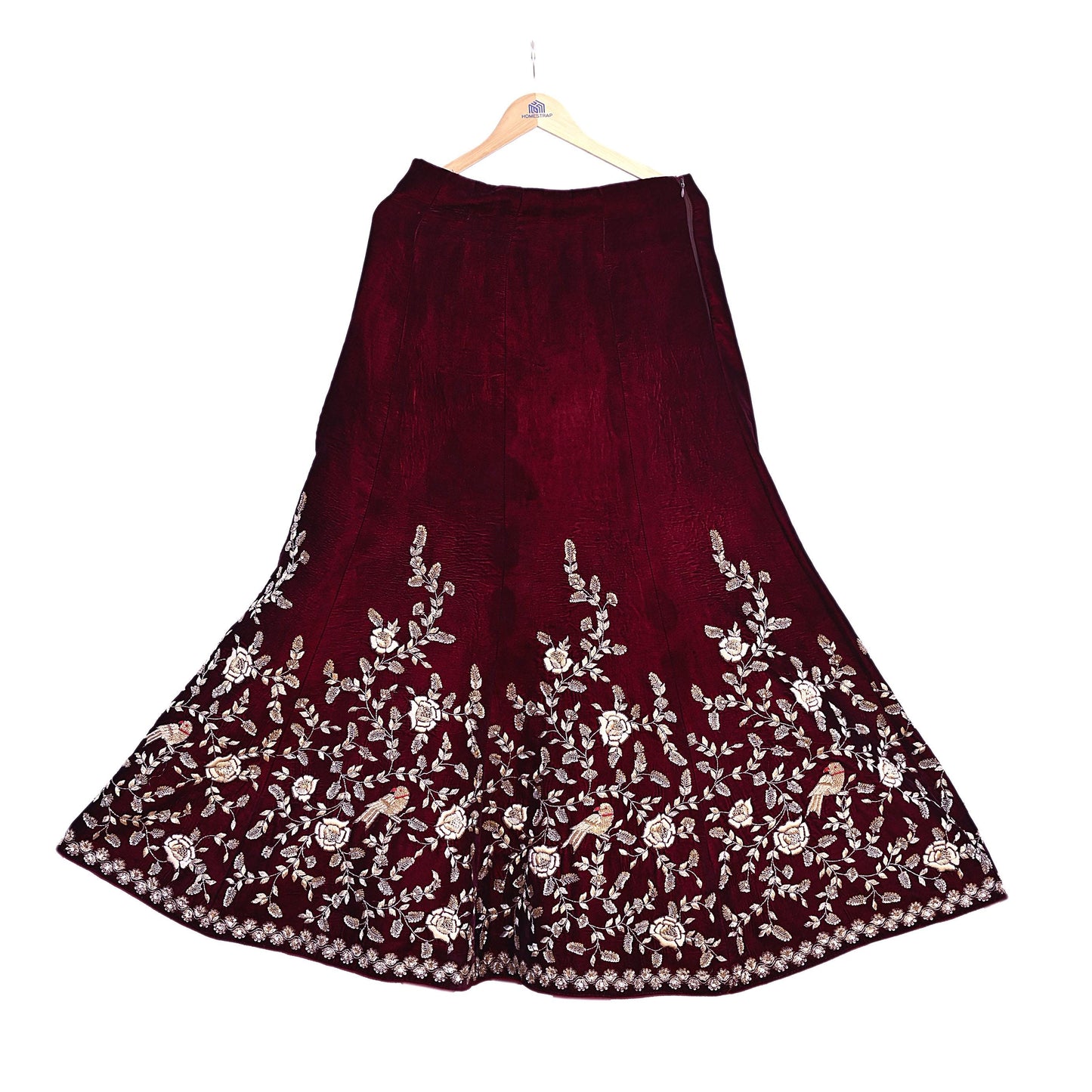 Indian Pre-owned Heavy Wedding Maroon Velvet Hand Embroidered Lehenga/Skirt Designer By Anamika Khanna Bridal Wear