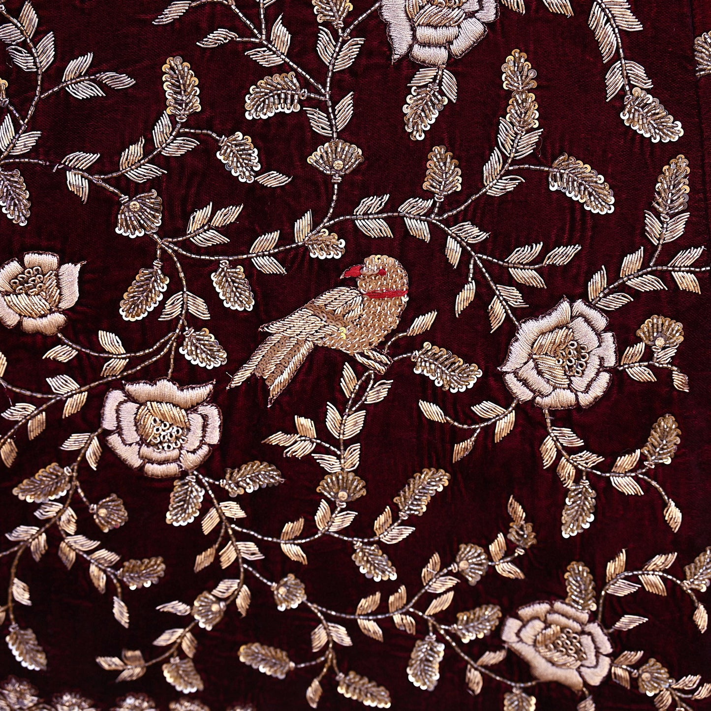 Indian Pre-owned Heavy Wedding Maroon Velvet Hand Embroidered Lehenga/Skirt Designer By Anamika Khanna Bridal Wear