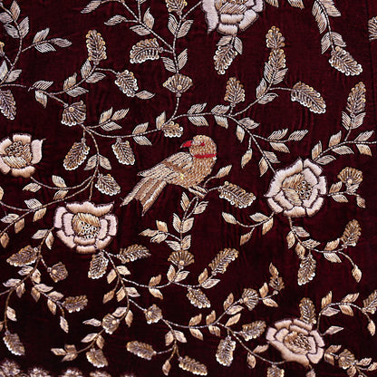 Indian Pre-owned Heavy Wedding Maroon Velvet Hand Embroidered Lehenga/Skirt Designer By Anamika Khanna Bridal Wear