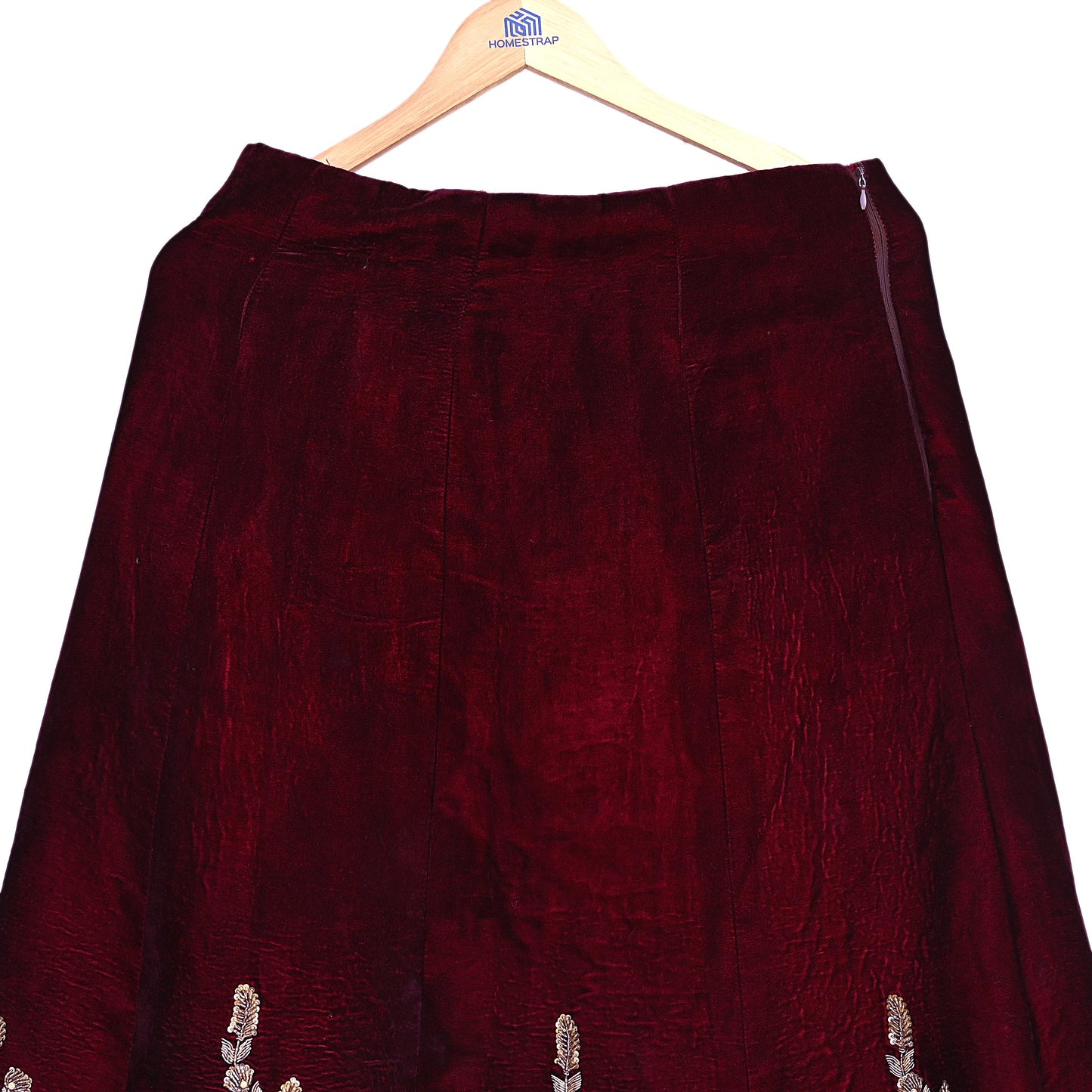 Indian Pre-owned Heavy Wedding Maroon Velvet Hand Embroidered Lehenga/Skirt Designer By Anamika Khanna Bridal Wear