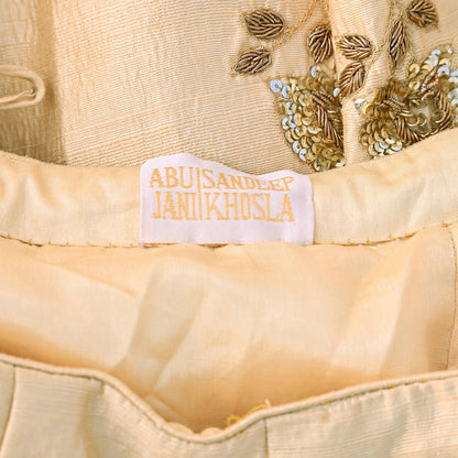 Abu Jani Beige Raw Silk Hand Embroidered Lehenga Skirt Zardozi Bridal Wear Indian Designer Wedding Couture