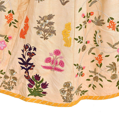 Abu Jani Beige Raw Silk Hand Embroidered Lehenga Skirt Zardozi Bridal Wear Indian Designer Wedding Couture