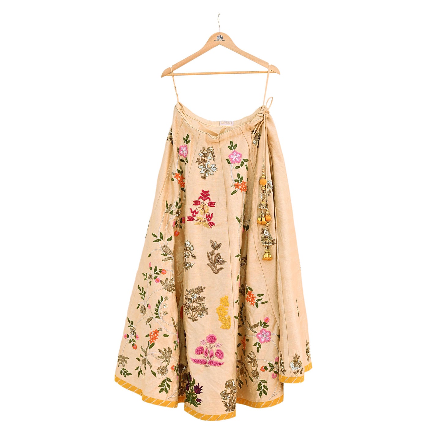 Abu Jani Beige Raw Silk Hand Embroidered Lehenga Skirt Zardozi Bridal Wear Indian Designer Wedding Couture