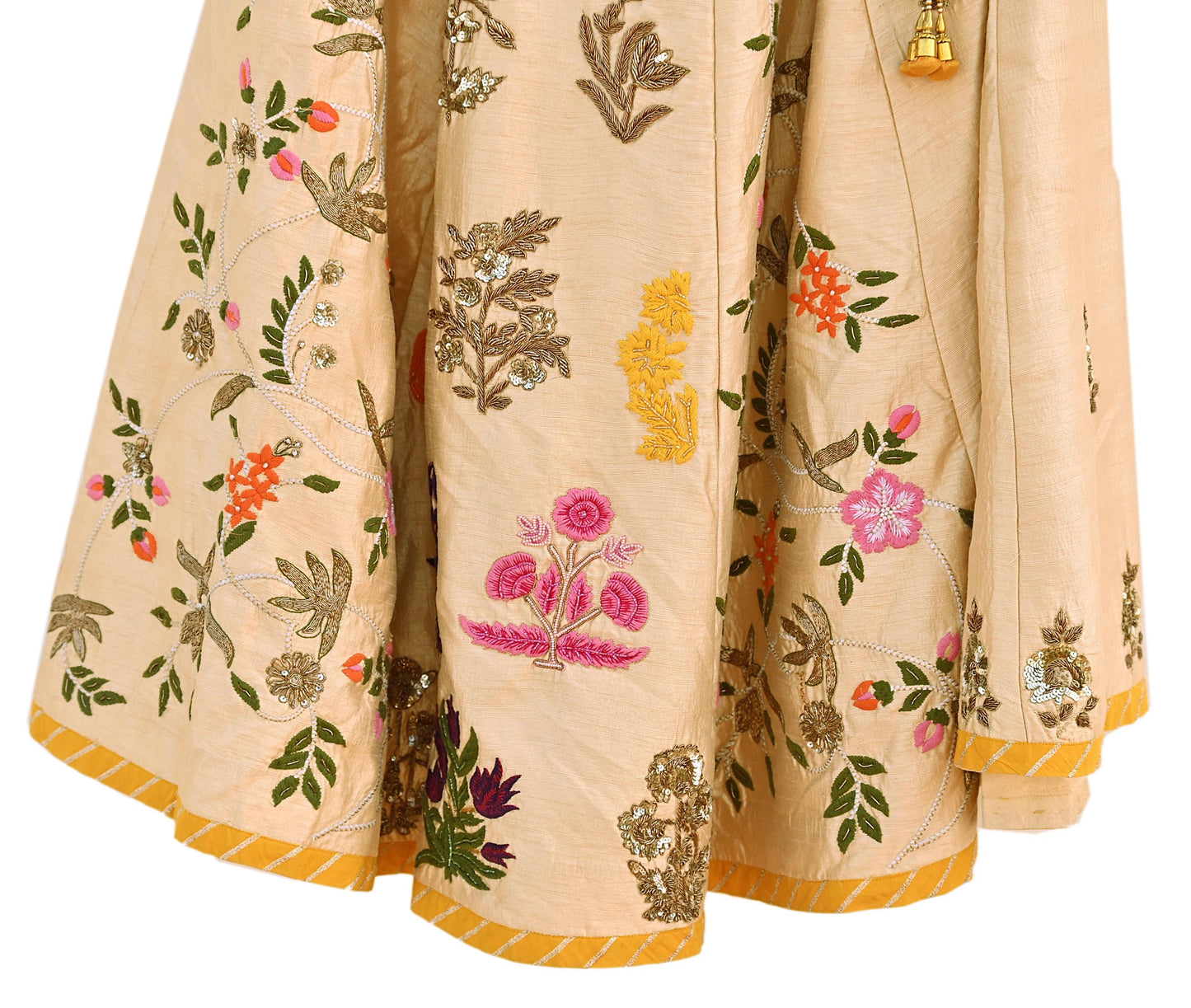 Abu Jani Beige Raw Silk Hand Embroidered Lehenga Skirt Zardozi Bridal Wear Indian Designer Wedding Couture