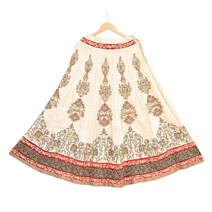 Indian Pre-owned Ivory Pure Satin Silk Hand Embroidered Ritu Kumar Designer Lehenga/Skirt Ethnic Bollywood Party Wear