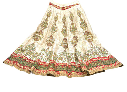 Indian Pre-owned Ivory Pure Satin Silk Hand Embroidered Ritu Kumar Designer Lehenga/Skirt Ethnic Bollywood Party Wear