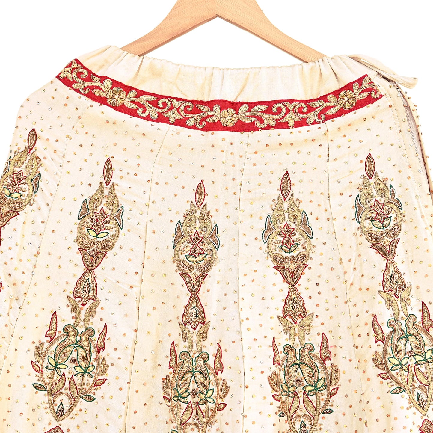 Indian Pre-owned Ivory Pure Satin Silk Hand Embroidered Ritu Kumar Designer Lehenga/Skirt Ethnic Bollywood Party Wear