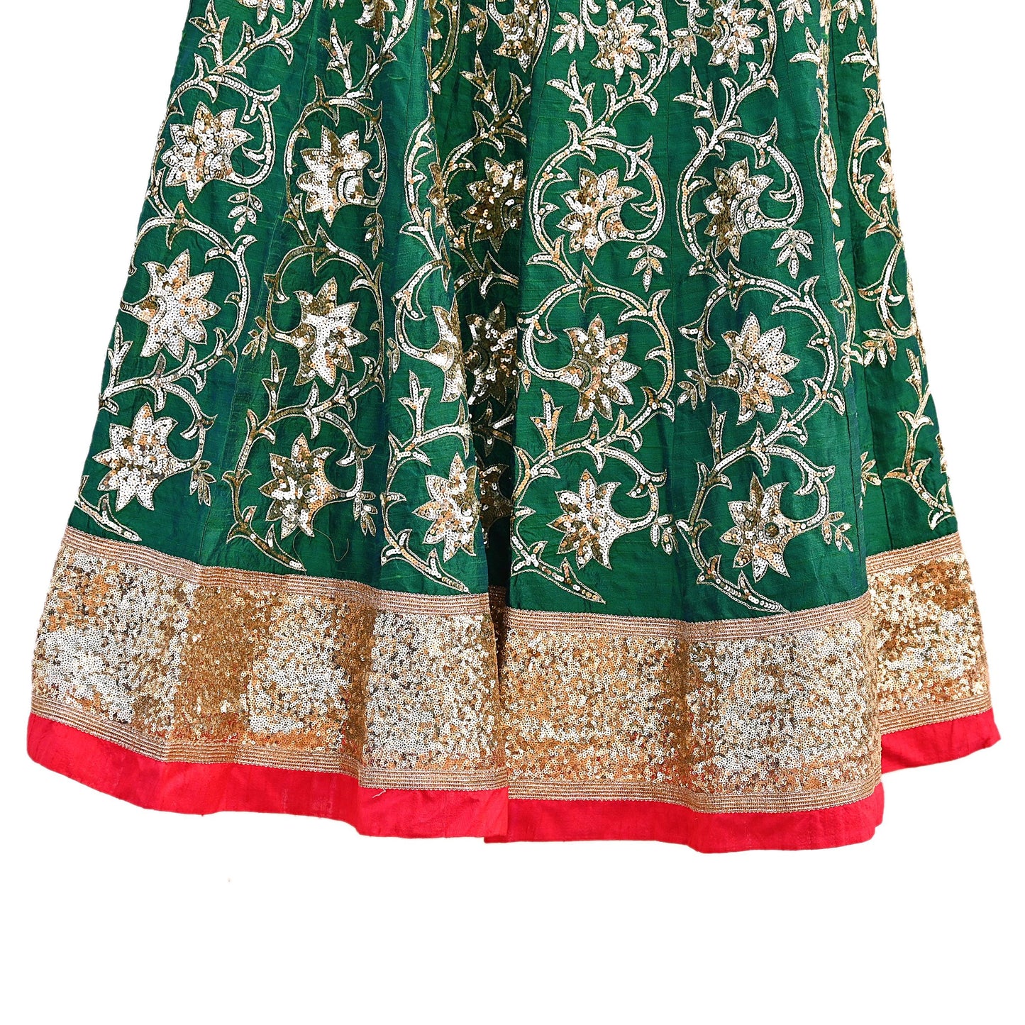 Indian Vintage Green Raw Silk Hand Embroidered Skirt Bridal Party Wear Bollywood Lehenga Zardozi/ Dabka, Zari