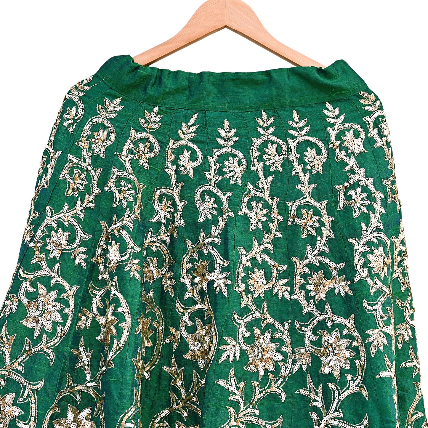 Indian Vintage Green Raw Silk Hand Embroidered Skirt Bridal Party Wear Bollywood Lehenga Zardozi/ Dabka, Zari
