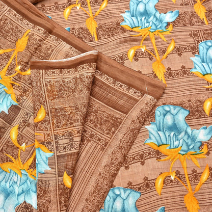 Indian Vintage Sari Brown Printed 100% Pure Cotton Saree Craft Fabric 5Yd Soft Sewing Sarong Wrap Boho Dress Making Quilting