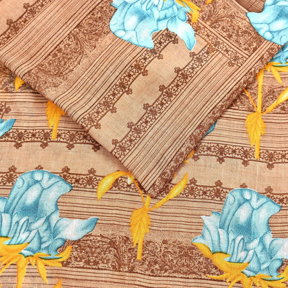 Indian Vintage Sari Brown Printed 100% Pure Cotton Saree Craft Fabric 5Yd Soft Sewing Sarong Wrap Boho Dress Making Quilting