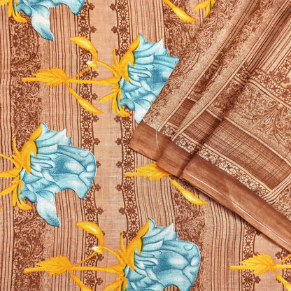 Indian Vintage Sari Brown Printed 100% Pure Cotton Saree Craft Fabric 5Yd Soft Sewing Sarong Wrap Boho Dress Making Quilting