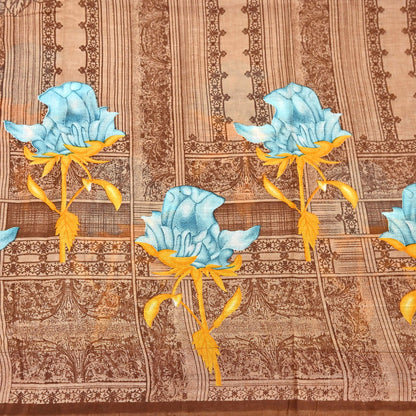 Indian Vintage Sari Brown Printed 100% Pure Cotton Saree Craft Fabric 5Yd Soft Sewing Sarong Wrap Boho Dress Making Quilting