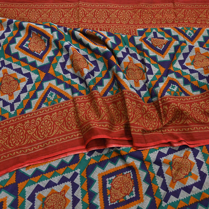 Indian Vintage Sari Red & Multi Printed 100% Pure Cotton Sarees Craft Fabric 5Yd Sewing Sarong Wrap Boho Floral Dress Making Crafting Soft