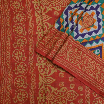Indian Vintage Sari Red & Multi Printed 100% Pure Cotton Sarees Craft Fabric 5Yd Sewing Sarong Wrap Boho Floral Dress Making Crafting Soft