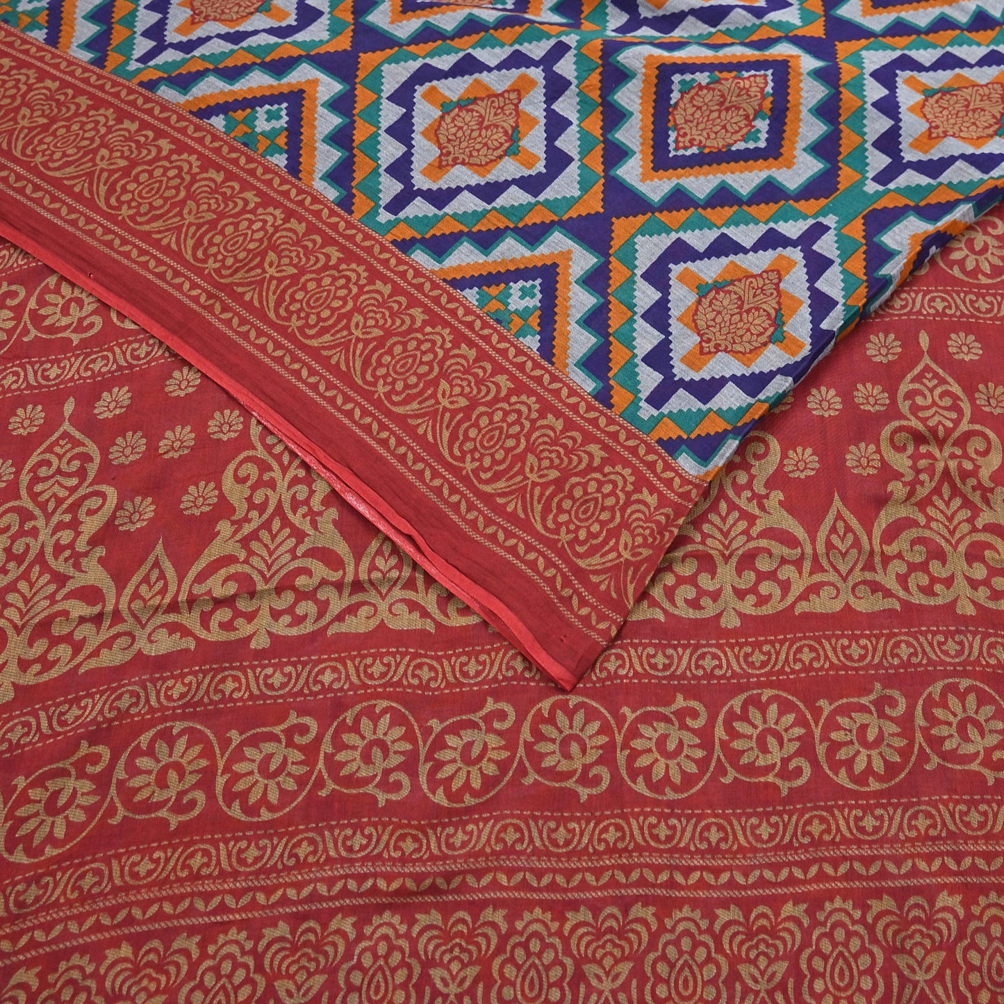 Indian Vintage Sari Red & Multi Printed 100% Pure Cotton Sarees Craft Fabric 5Yd Sewing Sarong Wrap Boho Floral Dress Making Crafting Soft