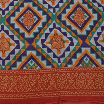 Indian Vintage Sari Red & Multi Printed 100% Pure Cotton Sarees Craft Fabric 5Yd Sewing Sarong Wrap Boho Floral Dress Making Crafting Soft
