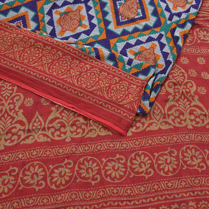 Indian Vintage Sari Red & Multi Printed 100% Pure Cotton Sarees Craft Fabric 5Yd Sewing Sarong Wrap Boho Floral Dress Making Crafting Soft