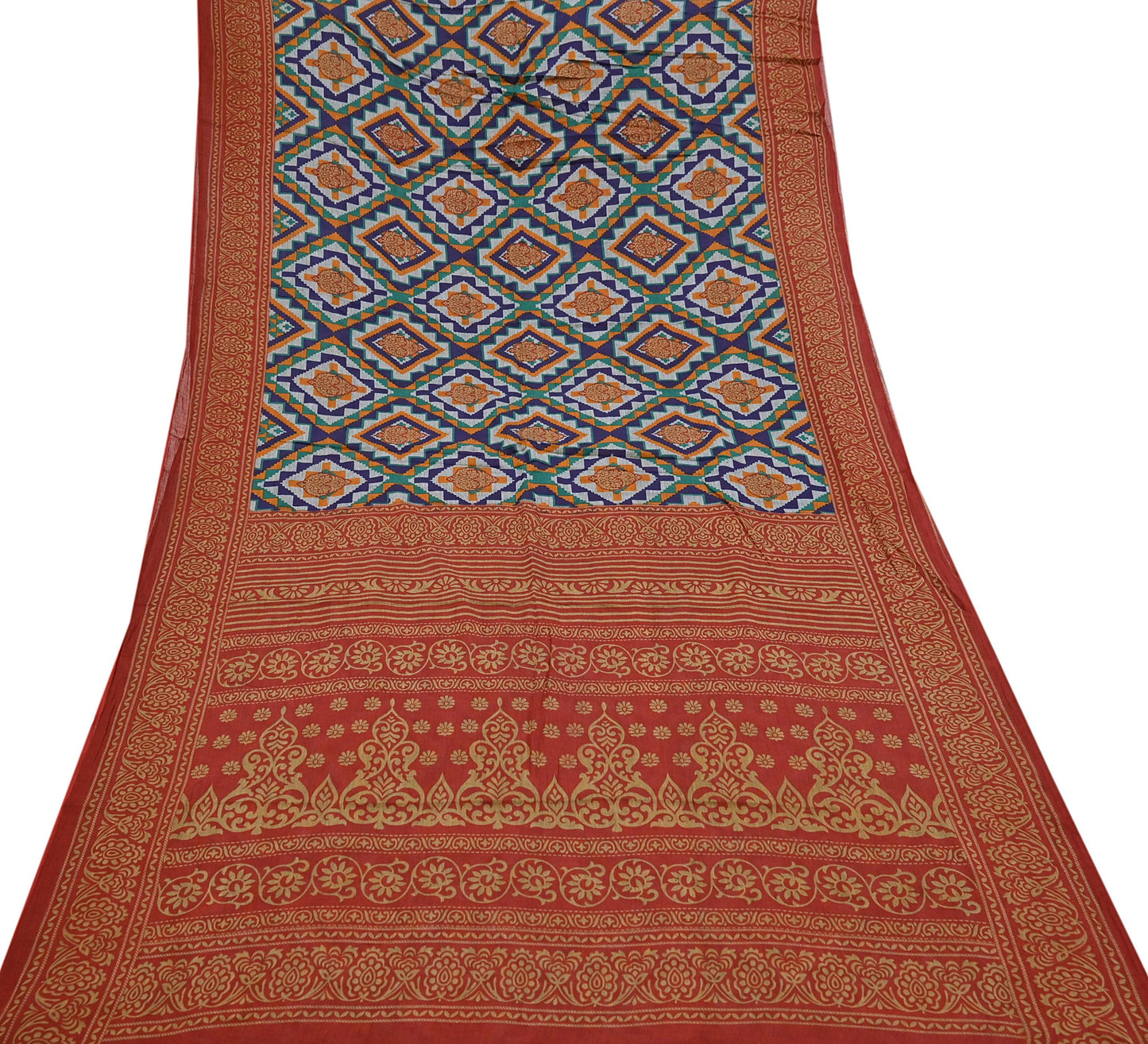 Indian Vintage Sari Red & Multi Printed 100% Pure Cotton Sarees Craft Fabric 5Yd Sewing Sarong Wrap Boho Floral Dress Making Crafting Soft