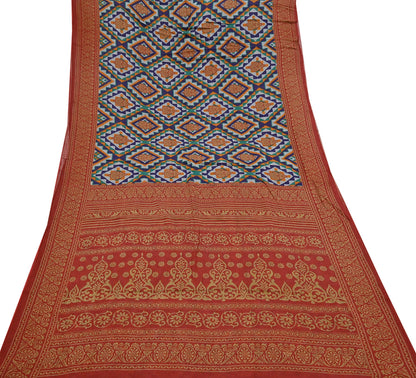 Indian Vintage Sari Red & Multi Printed 100% Pure Cotton Sarees Craft Fabric 5Yd Sewing Sarong Wrap Boho Floral Dress Making Crafting Soft