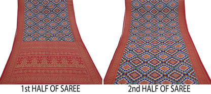 Indian Vintage Sari Red & Multi Printed 100% Pure Cotton Sarees Craft Fabric 5Yd Sewing Sarong Wrap Boho Floral Dress Making Crafting Soft