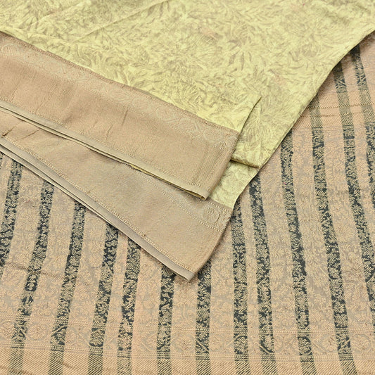 Indian Vintage Green Chanderi Silk Saree Digital Printed Floral Zari Border 5 Yards Fabric for Sewing Christmas Crafts