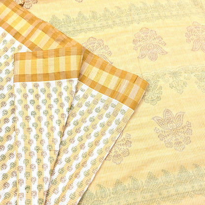 Indian Vintage Sari White & Beige Printed 100% Pure Cotton Sarees Craft Fabric 5Yd Sewing Sarong Wrap Boho Quilting Crafting zari border