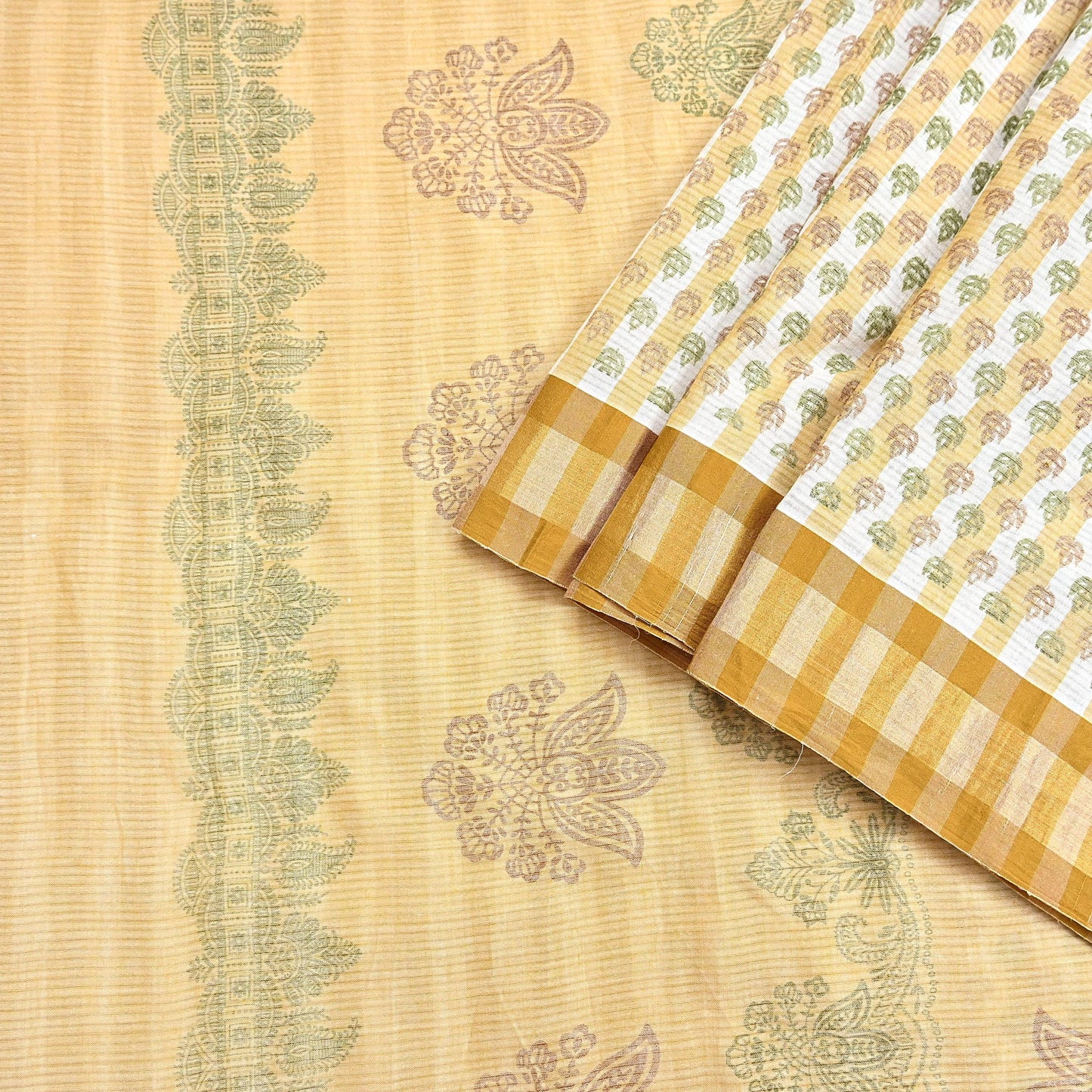 Indian Vintage Sari White & Beige Printed 100% Pure Cotton Sarees Craft Fabric 5Yd Sewing Sarong Wrap Boho Quilting Crafting zari border