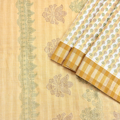 Indian Vintage Sari White & Beige Printed 100% Pure Cotton Sarees Craft Fabric 5Yd Sewing Sarong Wrap Boho Quilting Crafting zari border