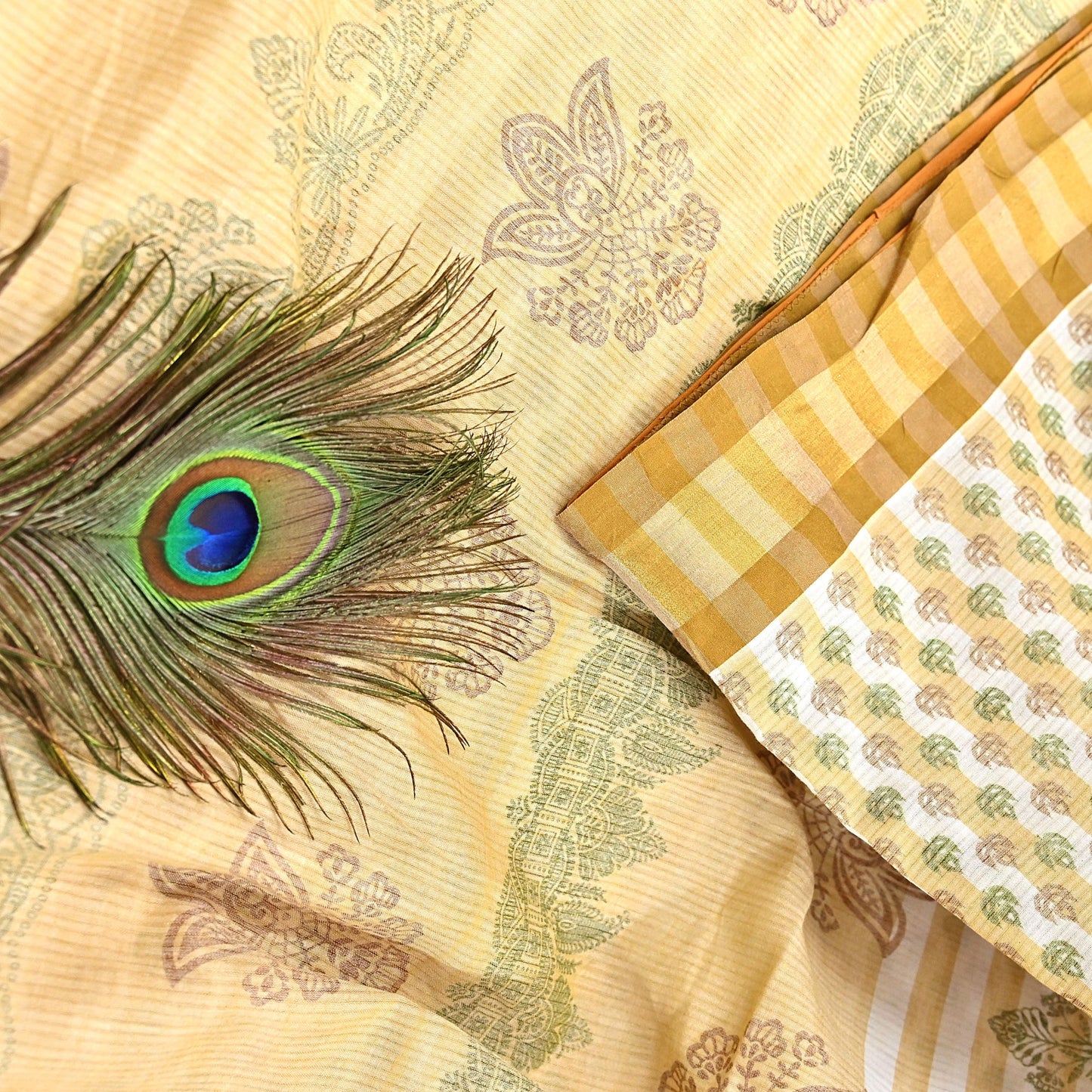 Indian Vintage Sari White & Beige Printed 100% Pure Cotton Sarees Craft Fabric 5Yd Sewing Sarong Wrap Boho Quilting Crafting zari border