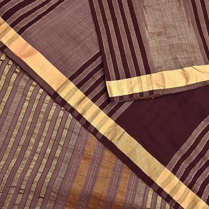 Vintage Sari Brown & Maroon Pure Cotton Hand Woven Sarees Craft Fabric Zari 5Yd Sewing Soft Crafting Dress making Upcycle Quilting Zigzag