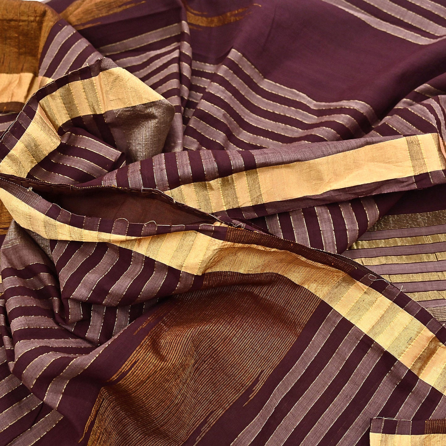 Vintage Sari Brown & Maroon Pure Cotton Hand Woven Sarees Craft Fabric Zari 5Yd Sewing Soft Crafting Dress making Upcycle Quilting Zigzag