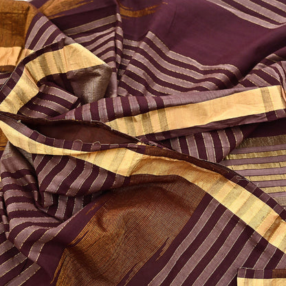 Vintage Sari Brown & Maroon Pure Cotton Hand Woven Sarees Craft Fabric Zari 5Yd Sewing Soft Crafting Dress making Upcycle Quilting Zigzag