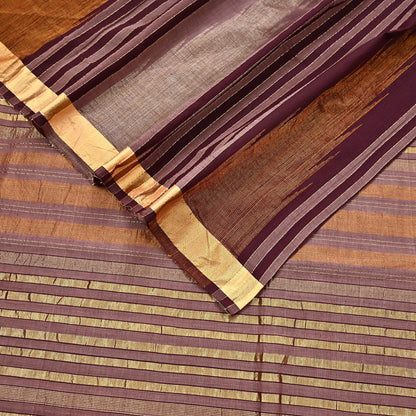 Vintage Sari Brown & Maroon Pure Cotton Hand Woven Sarees Craft Fabric Zari 5Yd Sewing Soft Crafting Dress making Upcycle Quilting Zigzag