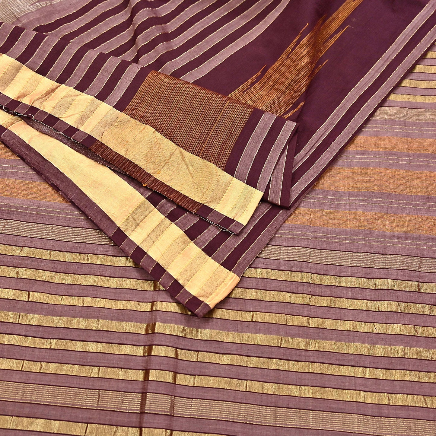Vintage Sari Brown & Maroon Pure Cotton Hand Woven Sarees Craft Fabric Zari 5Yd Sewing Soft Crafting Dress making Upcycle Quilting Zigzag