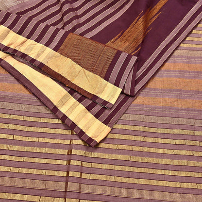 Vintage Sari Brown & Maroon Pure Cotton Hand Woven Sarees Craft Fabric Zari 5Yd Sewing Soft Crafting Dress making Upcycle Quilting Zigzag