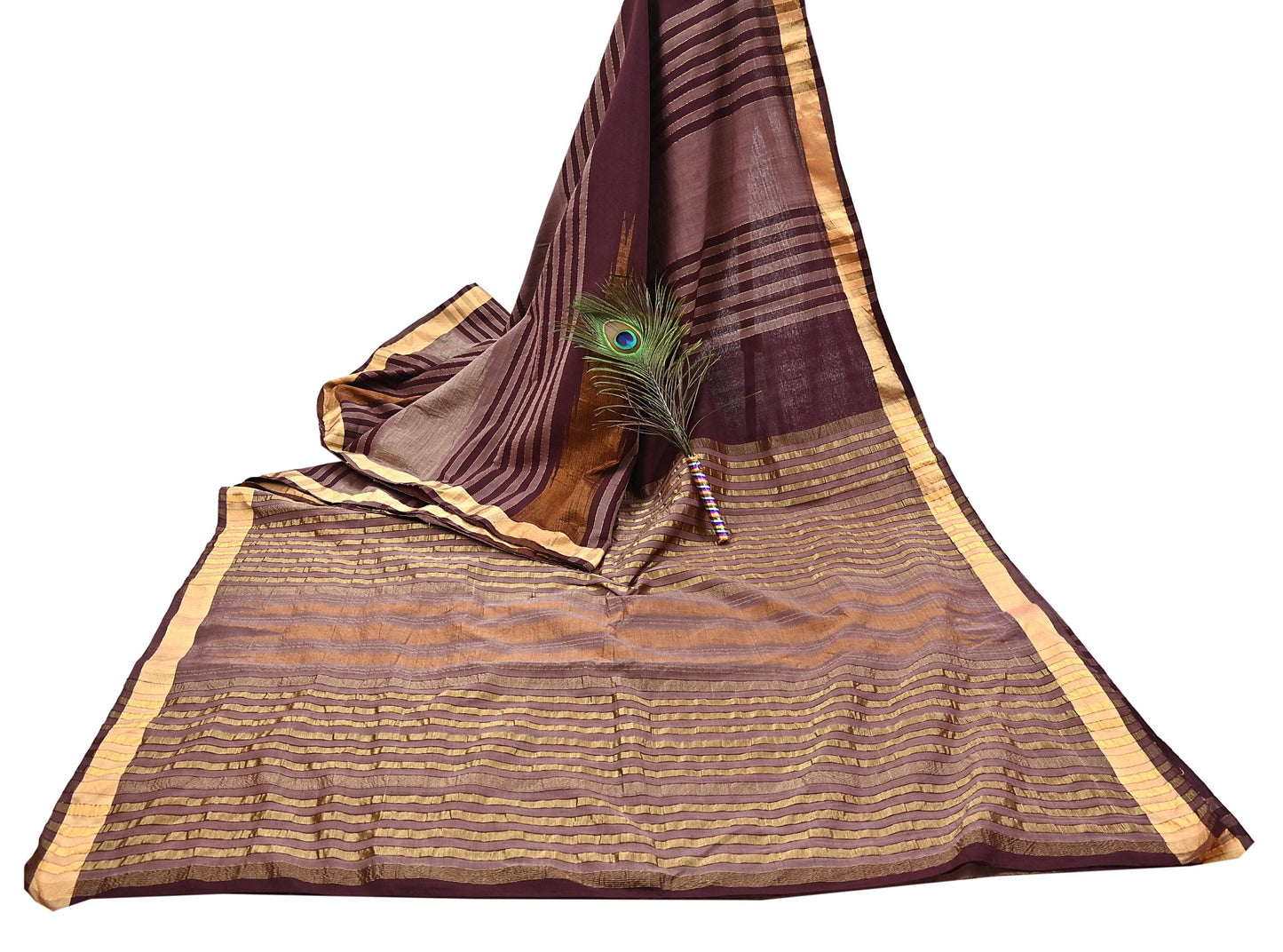 Vintage Sari Brown & Maroon Pure Cotton Hand Woven Sarees Craft Fabric Zari 5Yd Sewing Soft Crafting Dress making Upcycle Quilting Zigzag