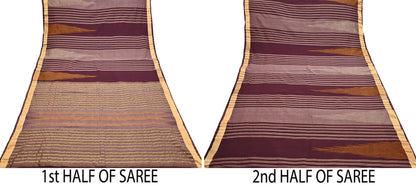 Vintage Sari Brown & Maroon Pure Cotton Hand Woven Sarees Craft Fabric Zari 5Yd Sewing Soft Crafting Dress making Upcycle Quilting Zigzag