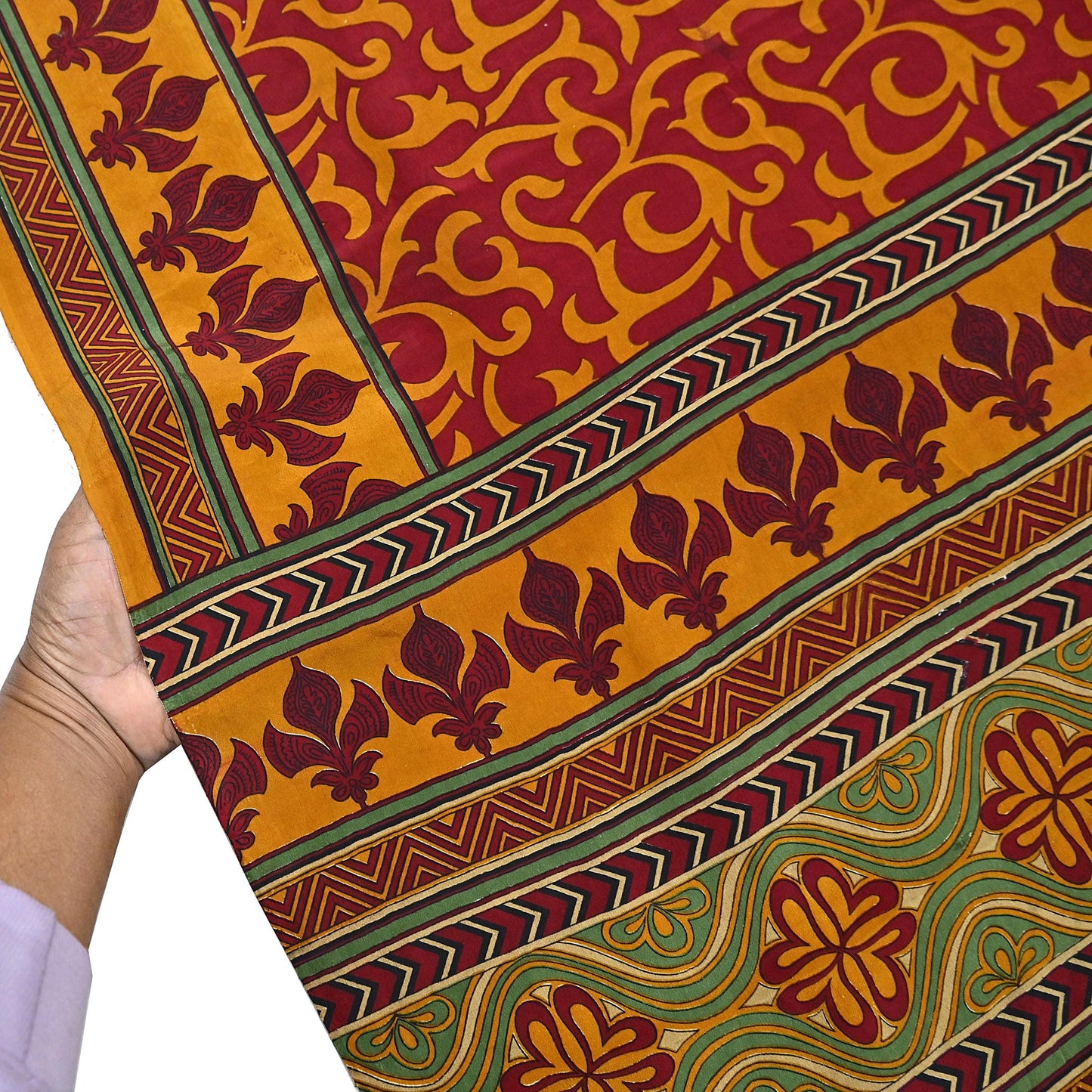 Indian Vintage Sari Mustard & maroon Pure Crepe Silk Printed Saree 6yard Sewing Quilting Floral Soft Craft Fabric Wrap