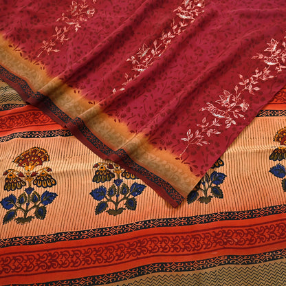 Indian Vintage Sari Multi Pure Crepe Silk Hand Embroidered Saree 6yd Sewing Floral Craft Dress making Crafting Quilting