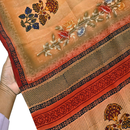 Indian Vintage Sari Multi Pure Crepe Silk Hand Embroidered Saree 6yd Sewing Floral Craft Dress making Crafting Quilting