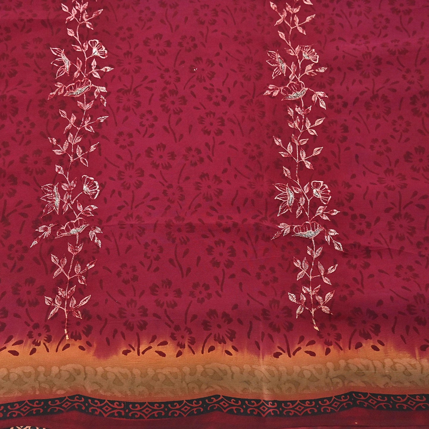 Indian Vintage Sari Multi Pure Crepe Silk Hand Embroidered Saree 6yd Sewing Floral Craft Dress making Crafting Quilting