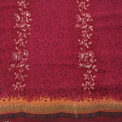 Indian Vintage Sari Multi Pure Crepe Silk Hand Embroidered Saree 6yd Sewing Floral Craft Dress making Crafting Quilting