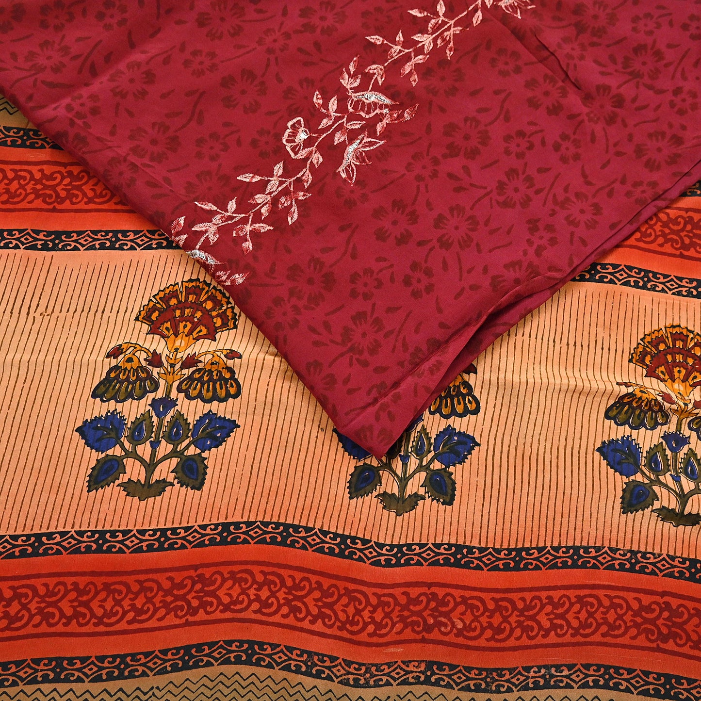 Indian Vintage Sari Multi Pure Crepe Silk Hand Embroidered Saree 6yd Sewing Floral Craft Dress making Crafting Quilting