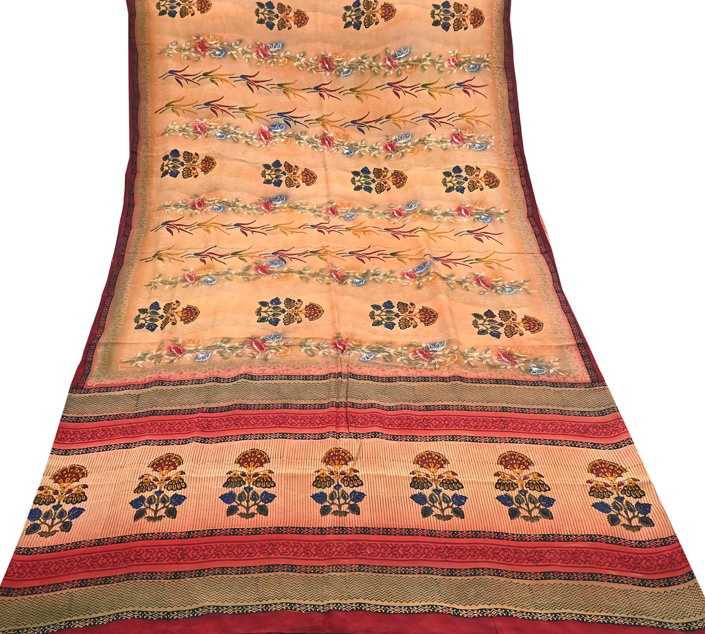 Indian Vintage Sari Multi Pure Crepe Silk Hand Embroidered Saree 6yd Sewing Floral Craft Dress making Crafting Quilting