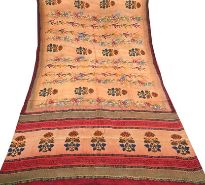 Indian Vintage Sari Multi Pure Crepe Silk Hand Embroidered Saree 6yd Sewing Floral Craft Dress making Crafting Quilting