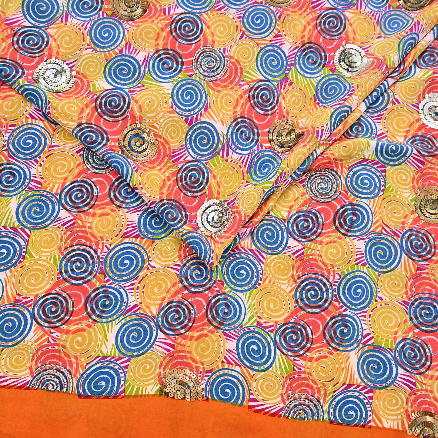 Indian Vintage Sari Multi Pure Crepe Silk Hand Embroidered Saree 5yd Sewing Floral Craft Sequins Dress making Crafting Quilting