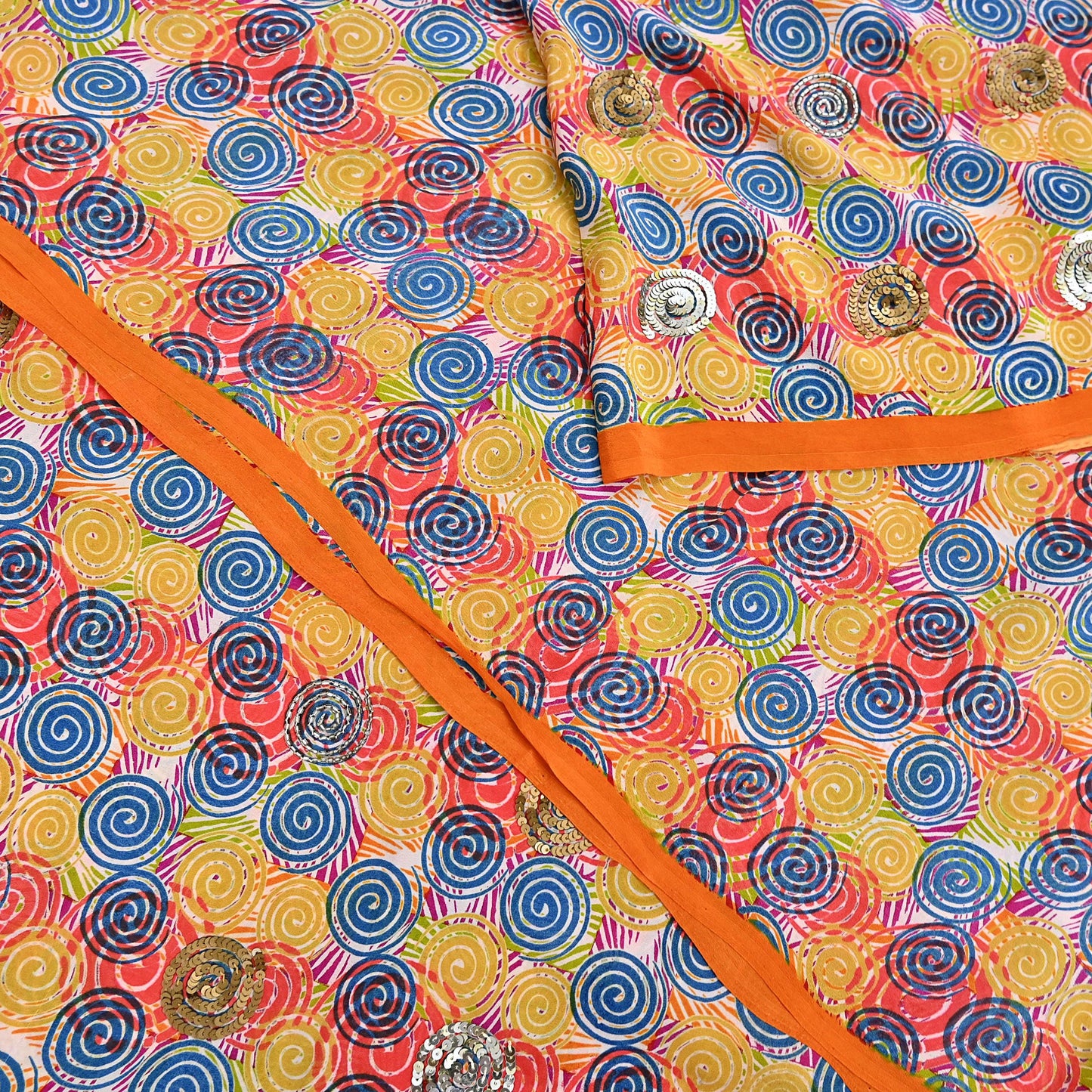 Indian Vintage Sari Multi Pure Crepe Silk Hand Embroidered Saree 5yd Sewing Floral Craft Sequins Dress making Crafting Quilting