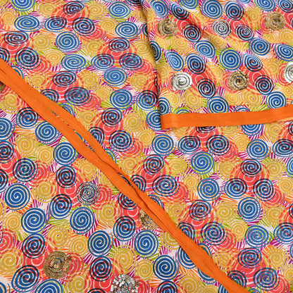 Indian Vintage Sari Multi Pure Crepe Silk Hand Embroidered Saree 5yd Sewing Floral Craft Sequins Dress making Crafting Quilting